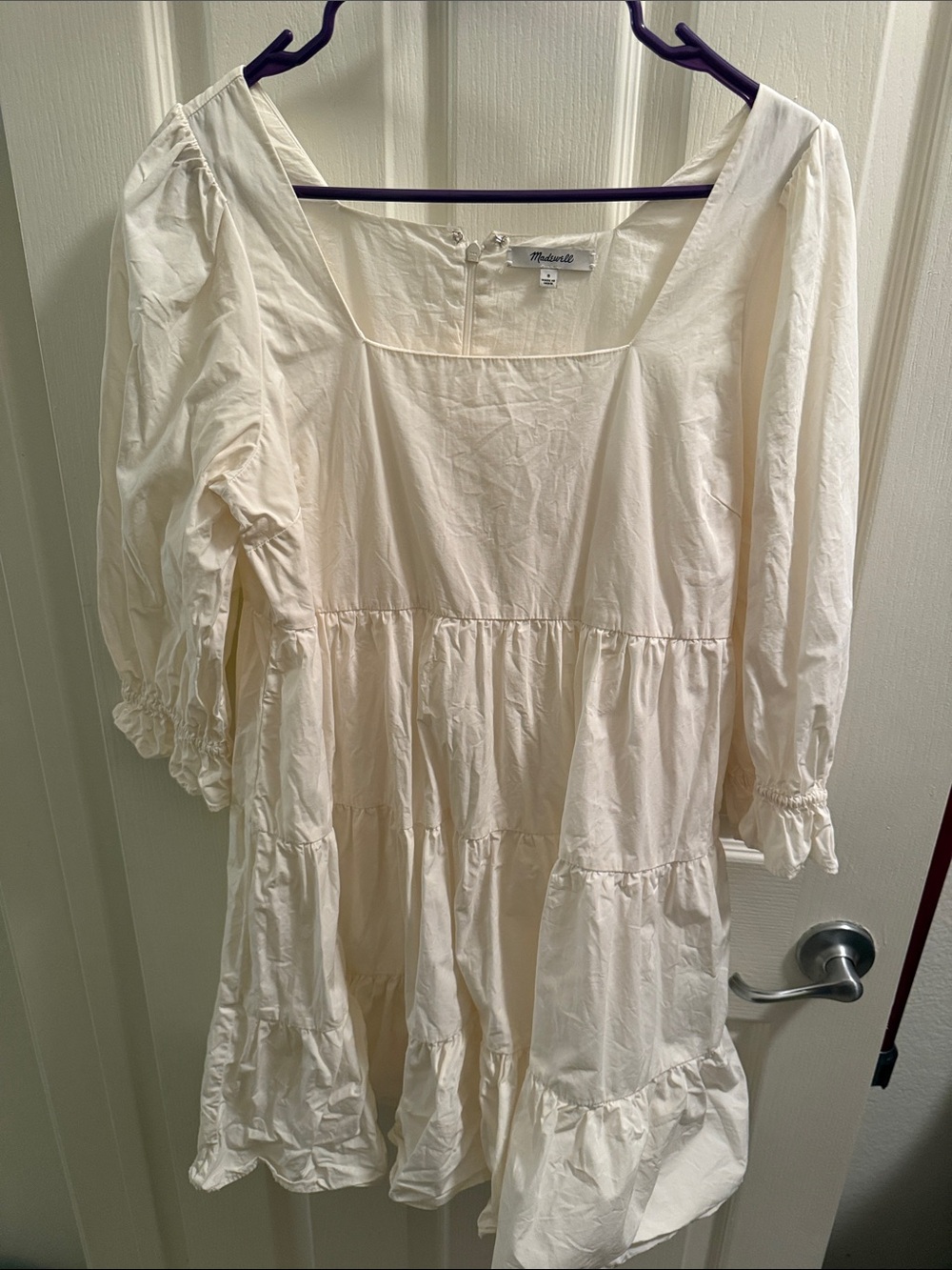 Madewell Ivory Square-Neck Tiered Peasant Dress